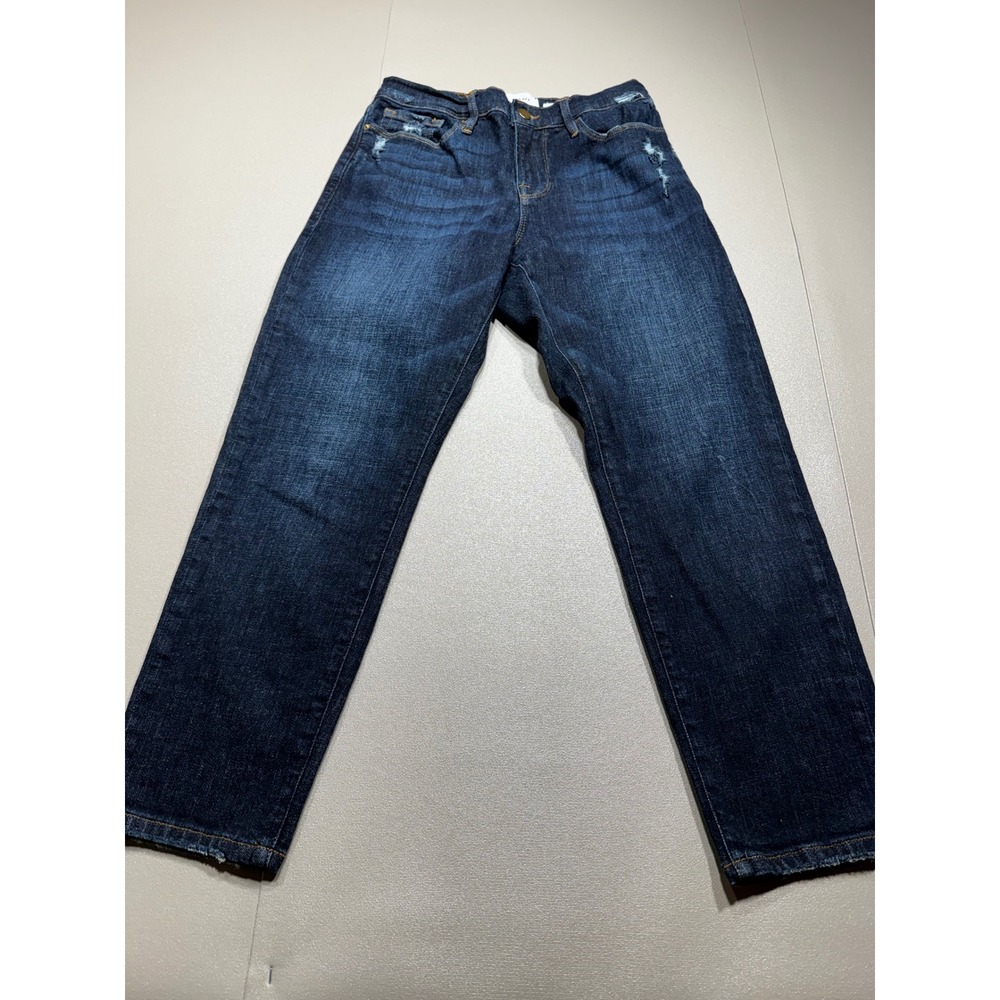 FRAME Le Garcon Crop Jeans Dark Indigo Distressed Raw Hem Size 29